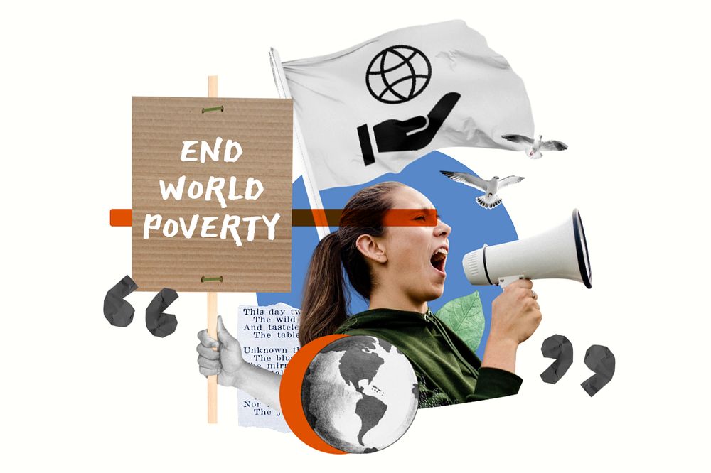 End world poverty, peaceful protest remix, editable design