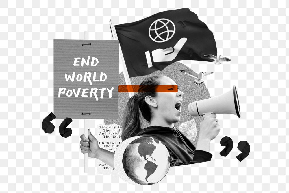 End world poverty, peaceful protest remix, editable design