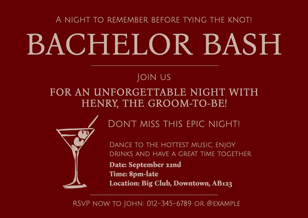 Bachelor bash template, editable text and design