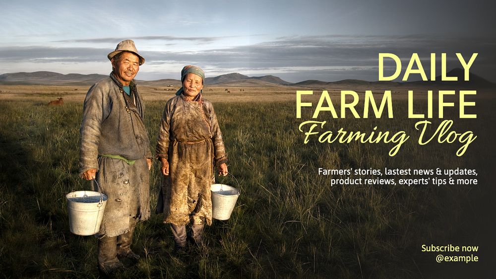 Farming vlog  blog banner template, editable text