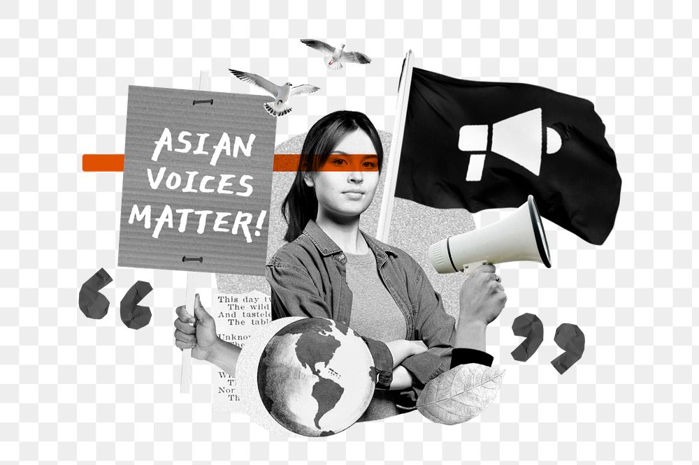 Asian voices matter, woman protesting remix, editable design