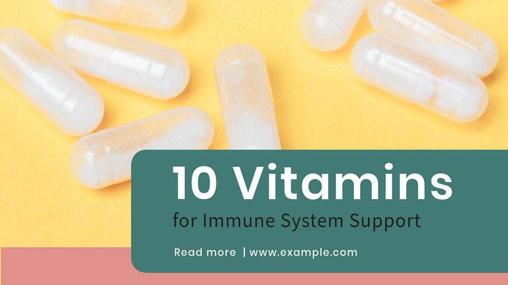 Vitamins for immune system  blog banner template, editable text