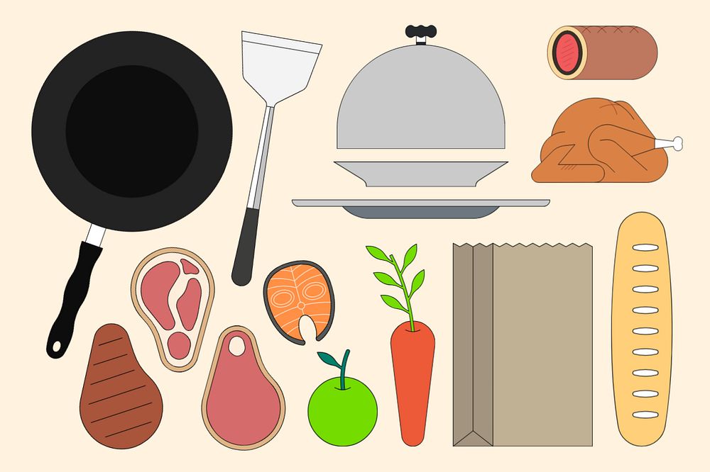 Preparing food meal, flat graphic set, editable design