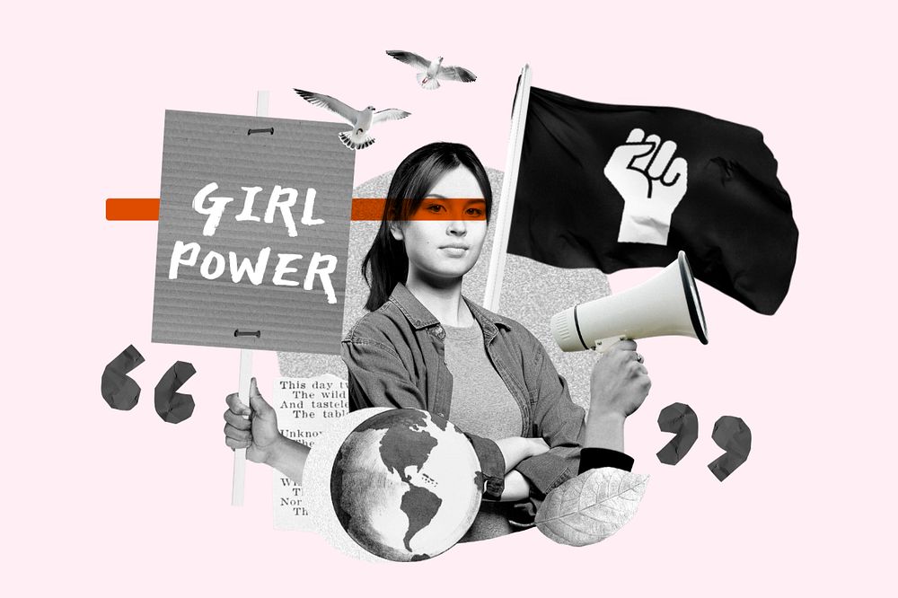 Girl power, equal rights protest remix, editable design