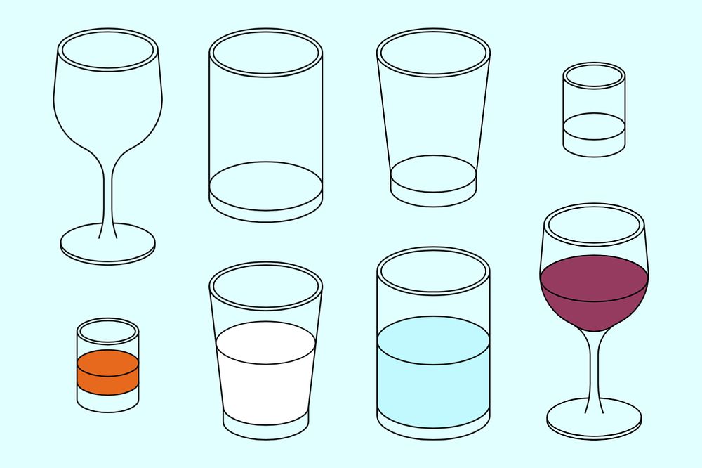 Empty glasses, flat graphic set, editable design