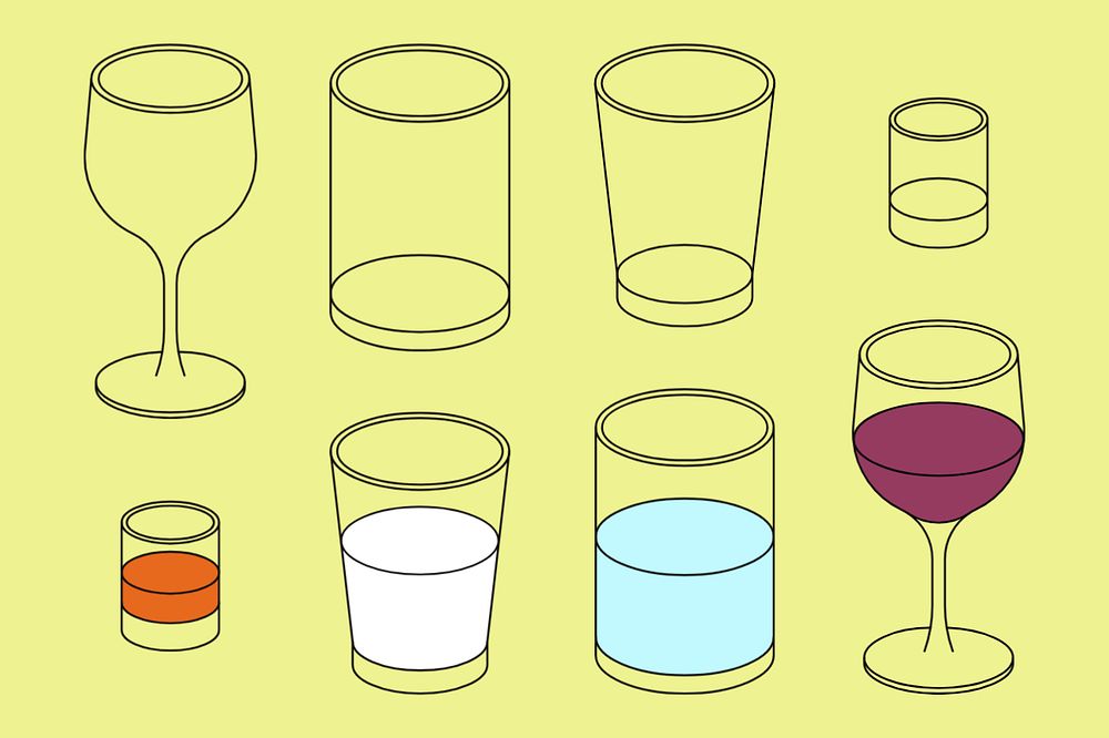 Empty glasses, flat graphic set, editable design