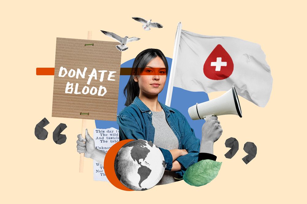 Donate blood word, charity campaign remix, editable design