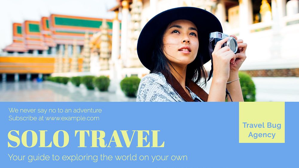 Solo travel  blog banner template, editable text