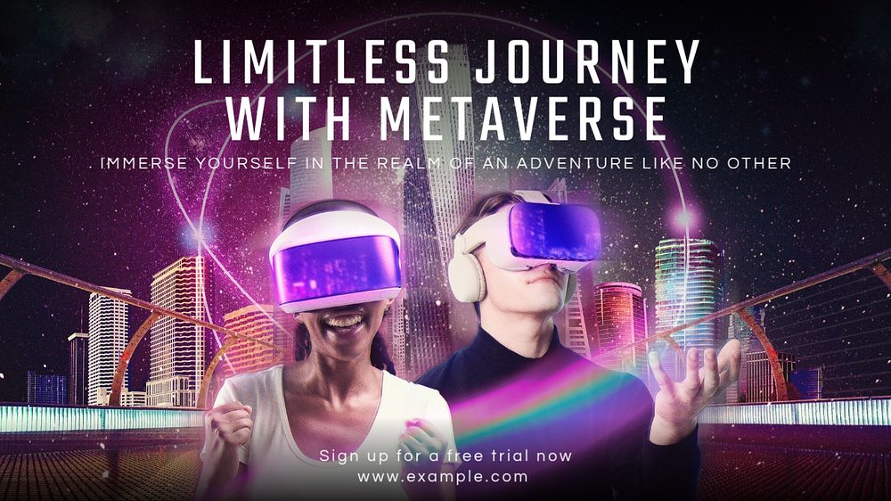 Metaverse journey blog banner template, editable text