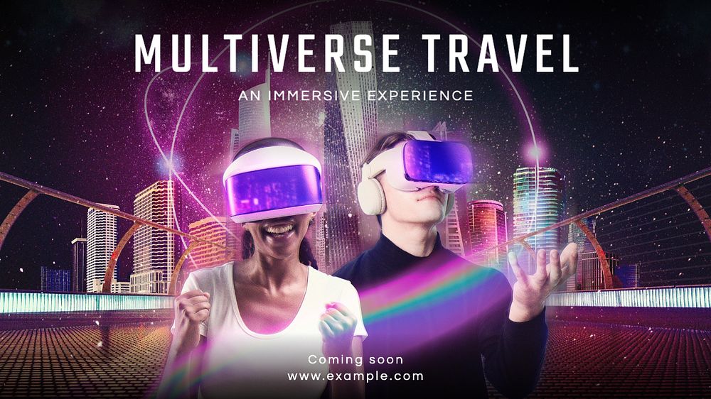 Multiverse travel blog banner template, editable text