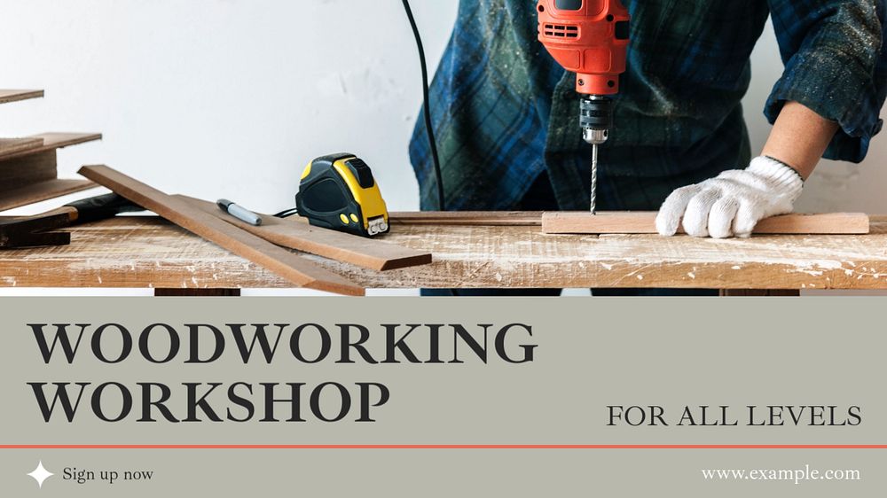 Woodworking workshop  blog banner template, editable text