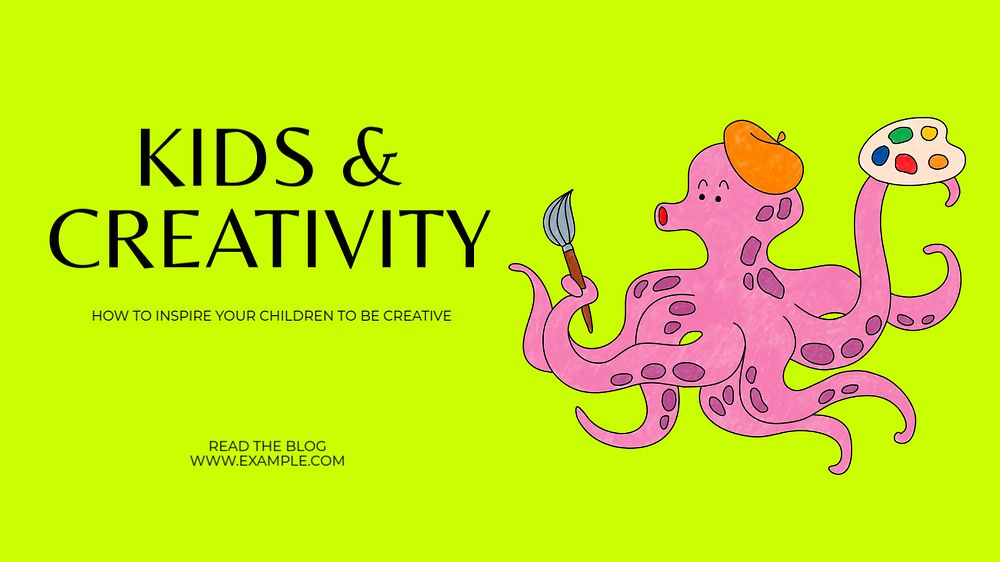 Kids & creativity  blog banner template, editable text