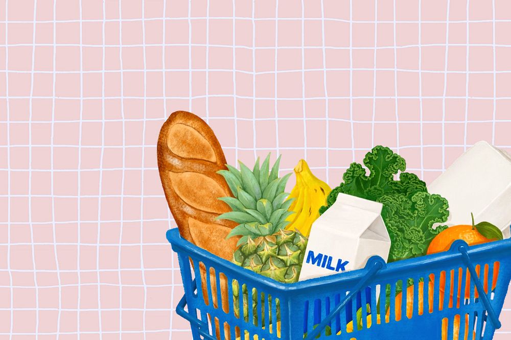 Grocery shopping basket background, vegetables food illustration, editable design