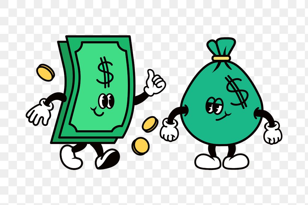 Dollar bill & money bag png, finance cartoon character illustration, editable design