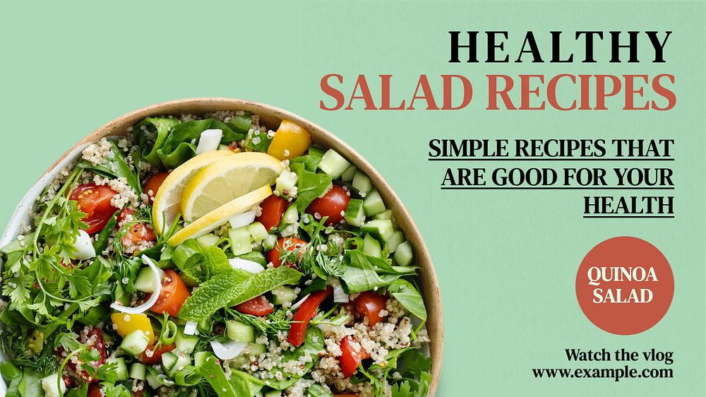 Healthy salad recipes  blog banner template, editable text