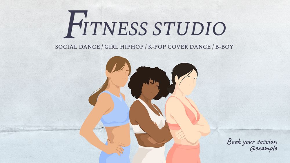 Fitness studio classes blog banner template, editable text