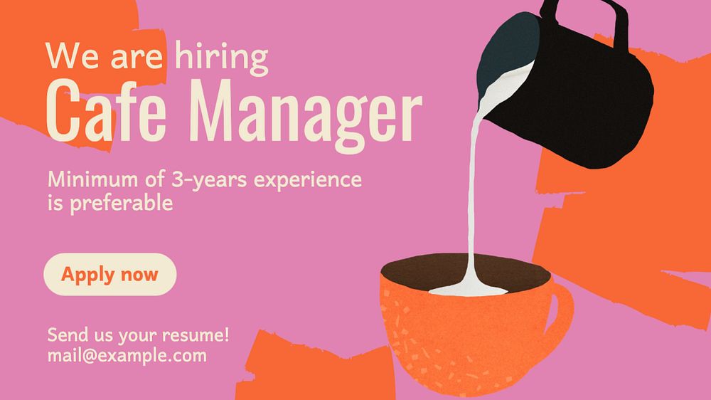 Cafe manager job  blog banner template, editable text