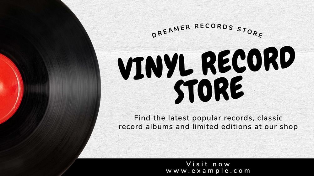 Vinyl record store  blog banner template, editable text