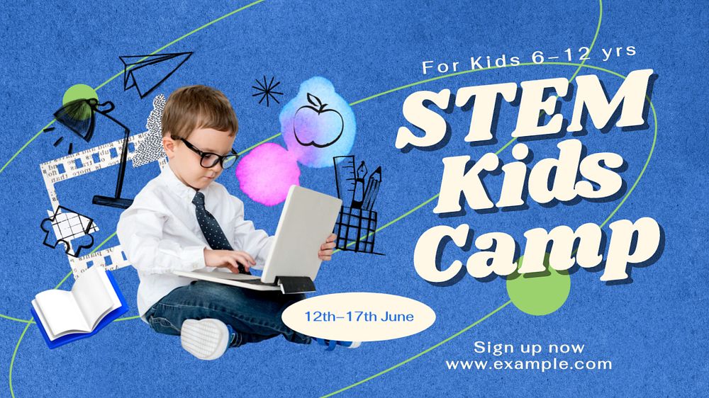 STEM kids camp blog banner template, editable text