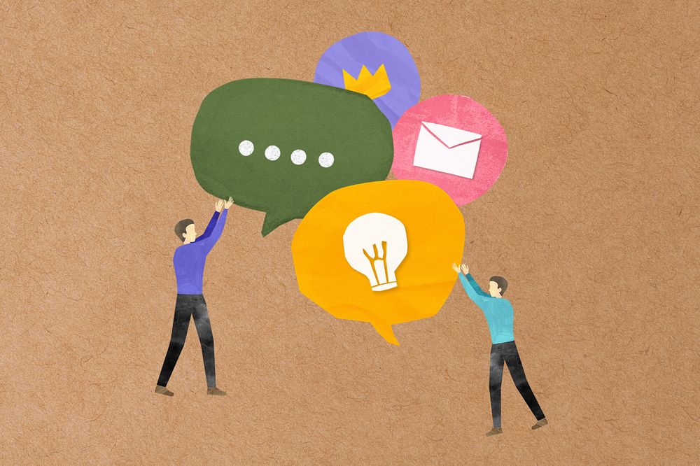 Online communication icons, paper speech bubble collage, editable design