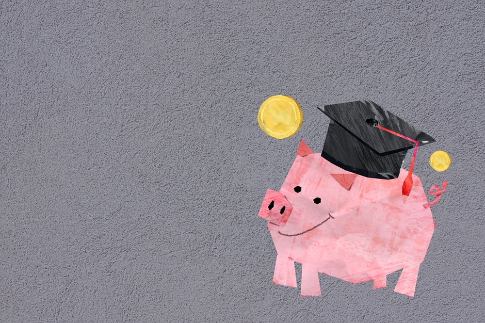 Graduate piggy bank background, money saving collage, editable design