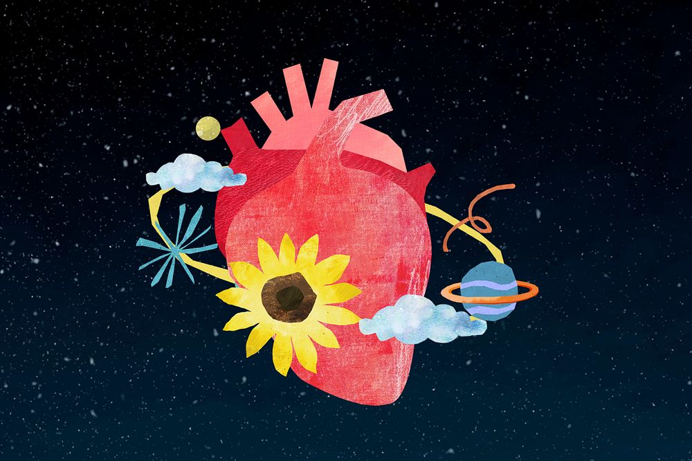 Aesthetic human heart, health paper craft collage, editable design