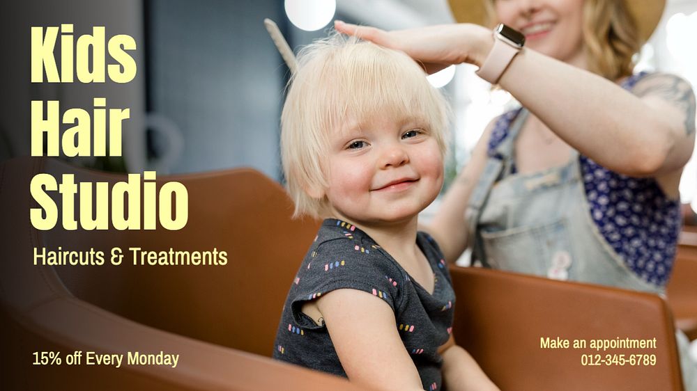 Kid's hair studio blog banner template, editable text