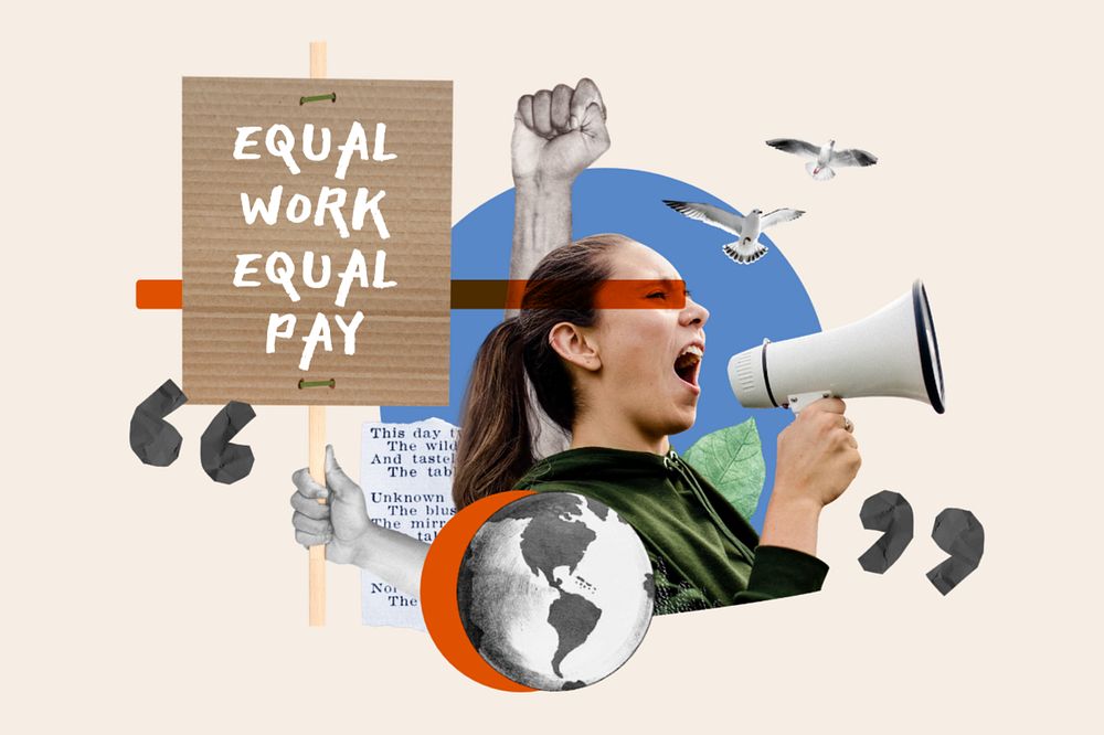 Equal pay protest, activism photo collage, editable design