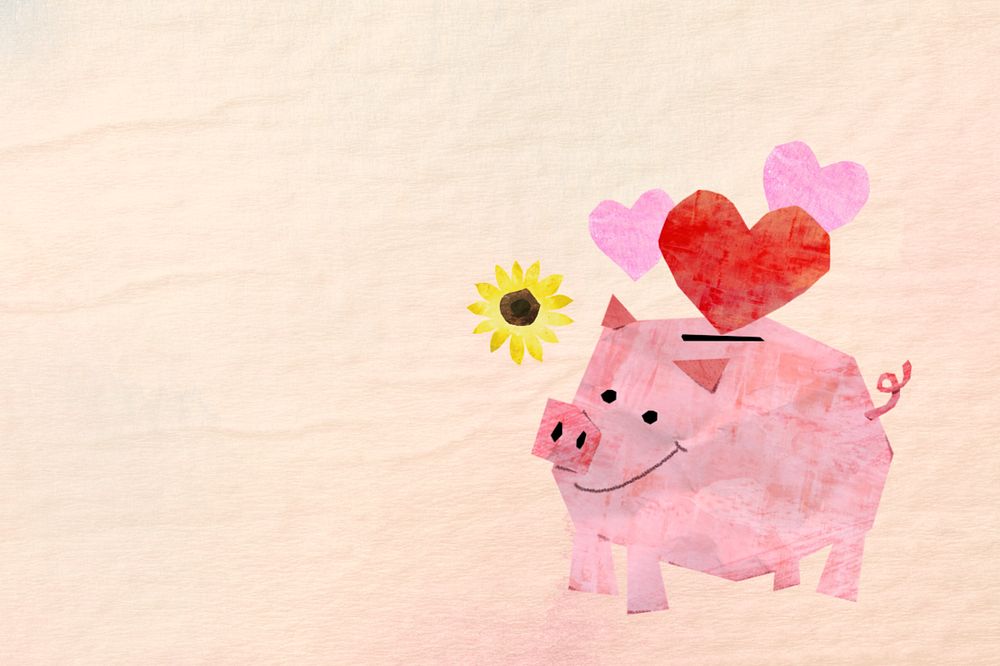 Piggy bank background, money saving paper craft collage, editable design