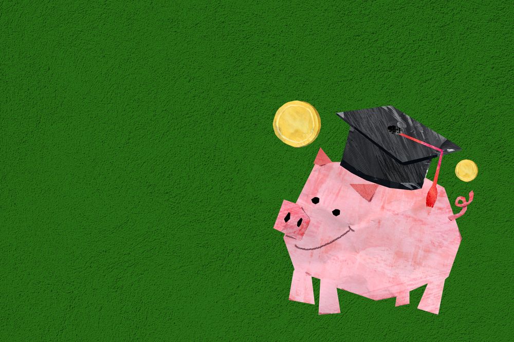 Graduate piggy bank background, money saving collage, editable design