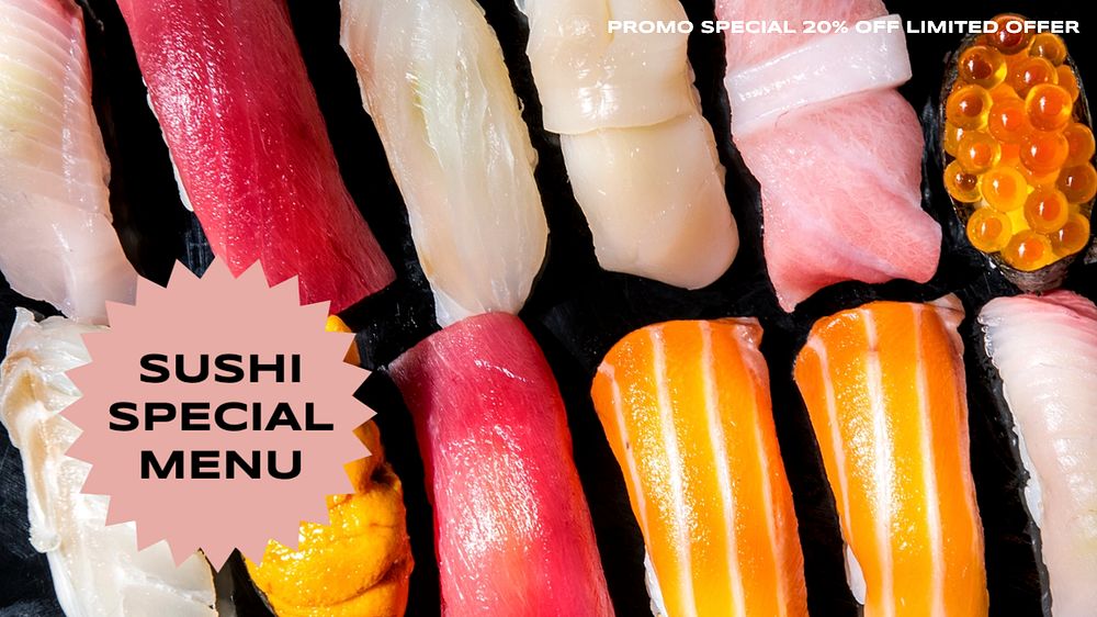 Sushi special menu blog banner template, editable text