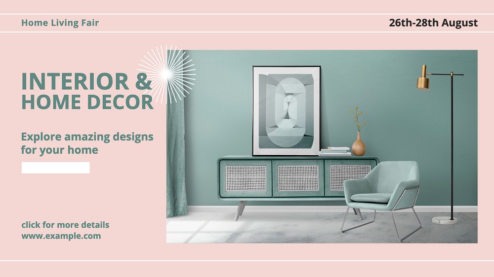 Interior & home decor blog banner template, editable text