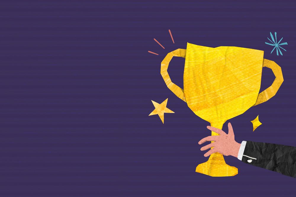 Golden trophy background, business success paper craft collage, editable design