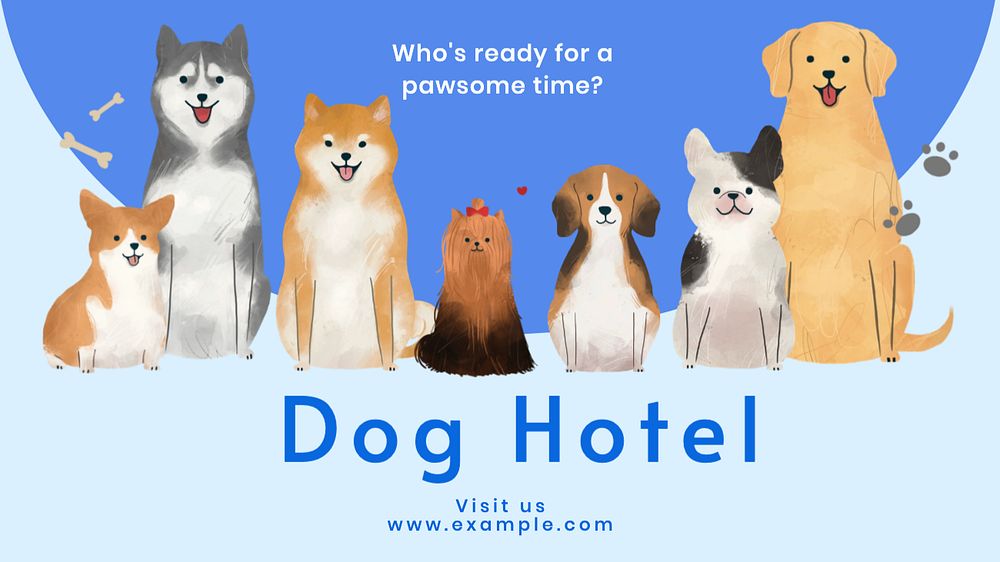 Dog hotel blog banner template, editable text