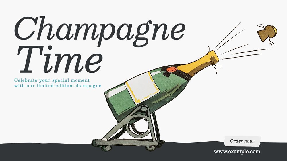 Champagne time blog banner template, editable text