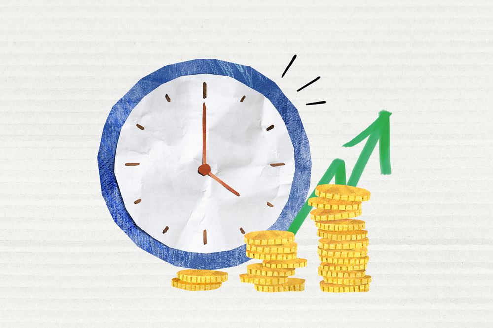 Time is money, wall clock, paper craft element, editable design