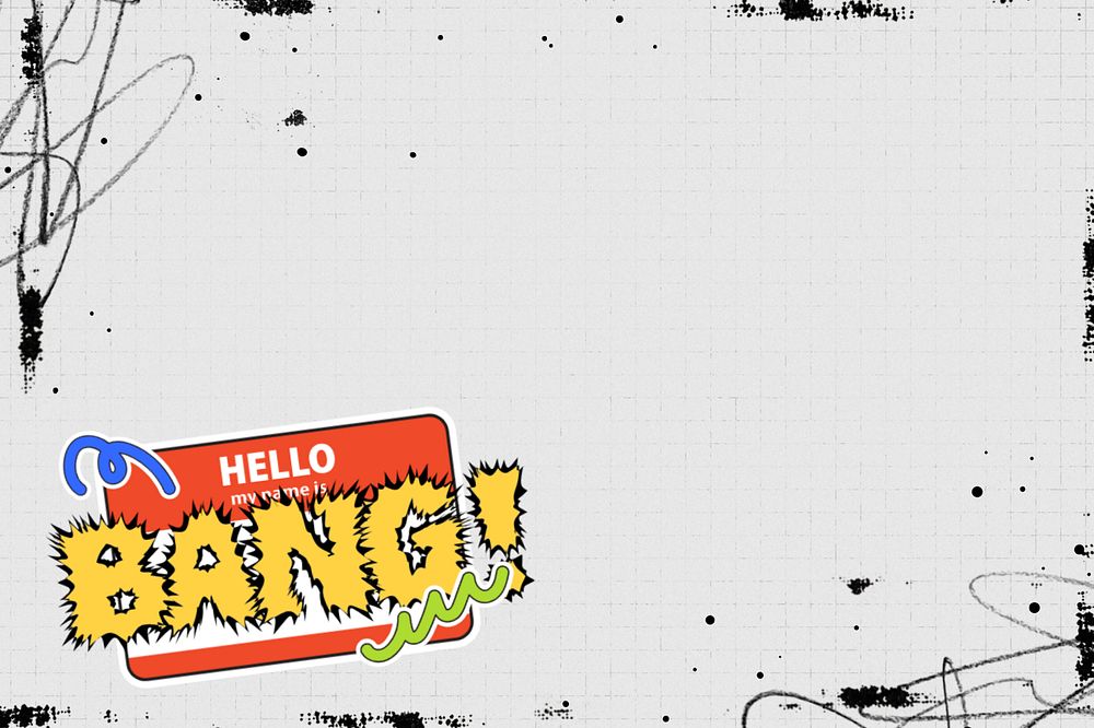 Off-white grunge background, BANG! typography tag, editable design