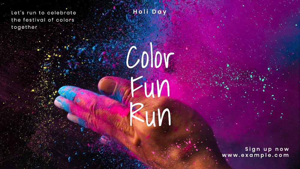 Holi day run blog banner template, editable text