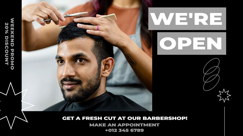 Barbershop  blog banner template, editable text