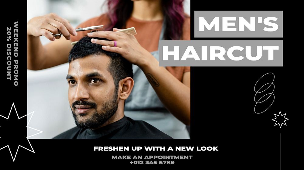 Men's haircut  blog banner template, editable text