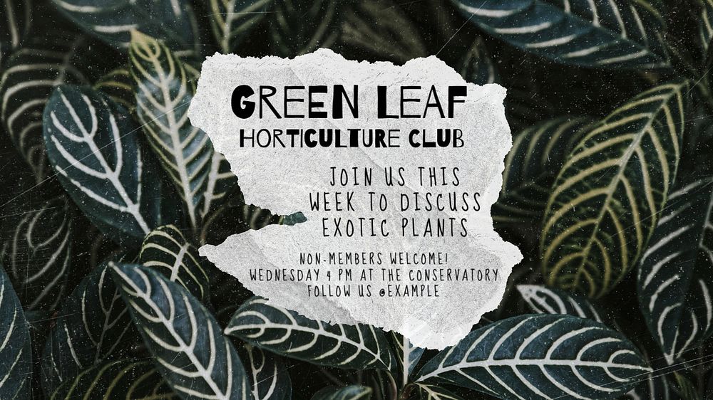 Green leaf club blog banner template, editable text