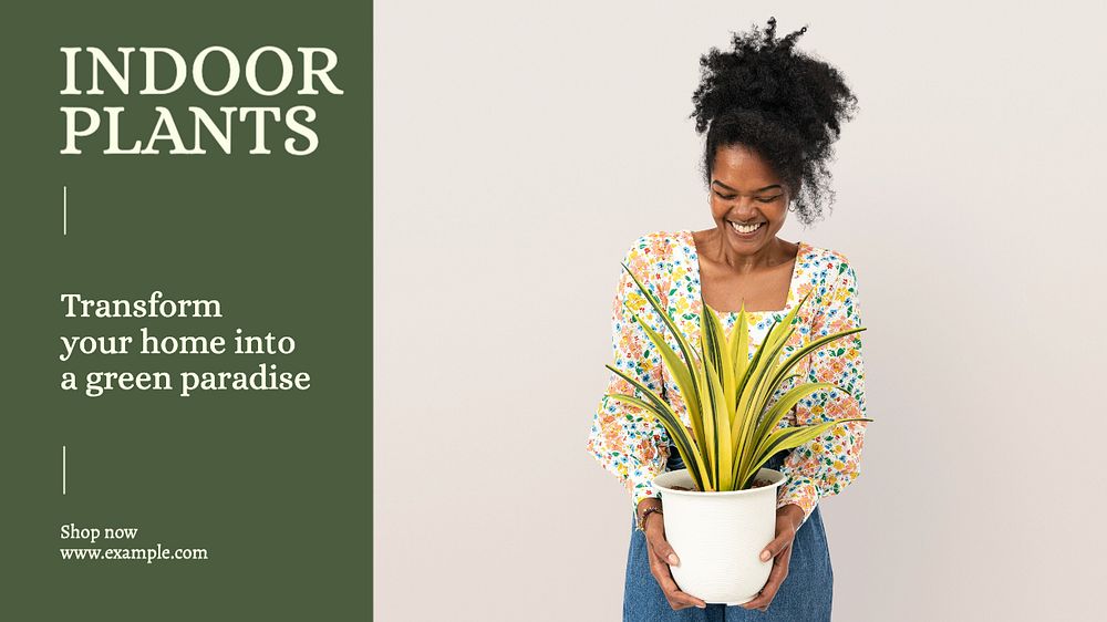 Indoor plants  blog banner template, editable text