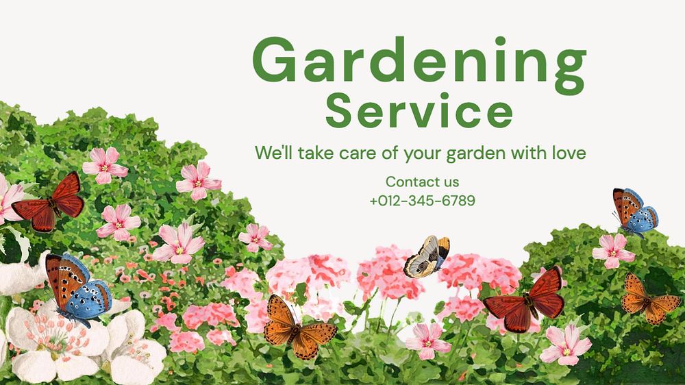 Gardening service blog banner template, editable text