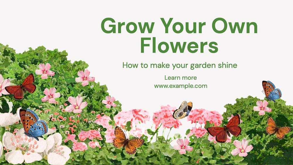 Garden flowers blog banner template, editable text