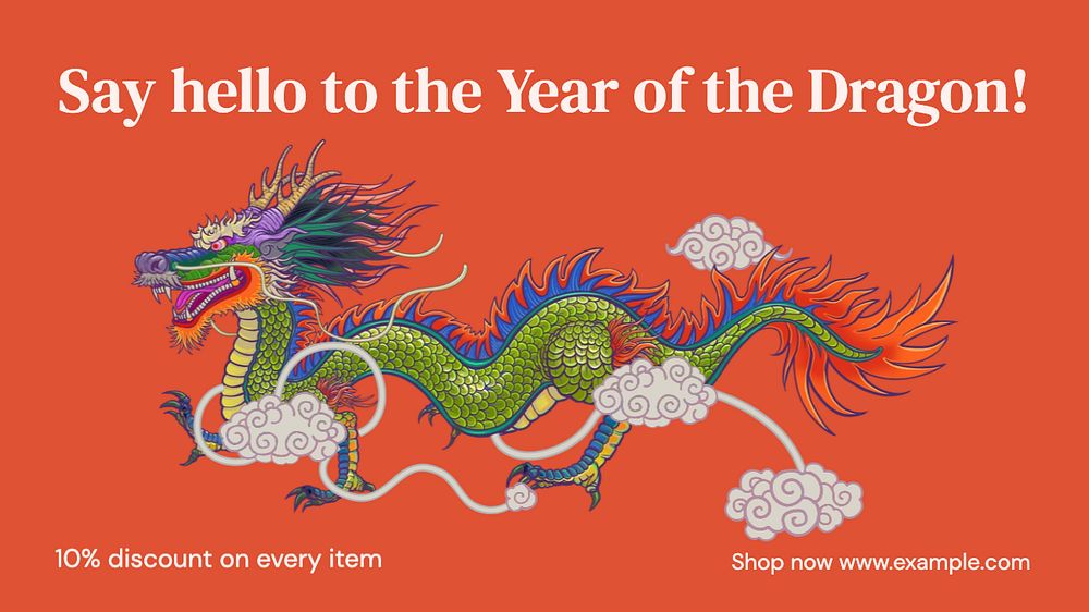 Year of dragon blog banner template, editable text