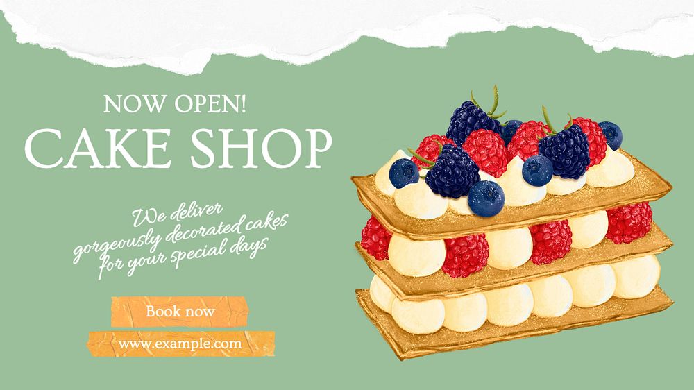 Cake shop blog banner template, editable text