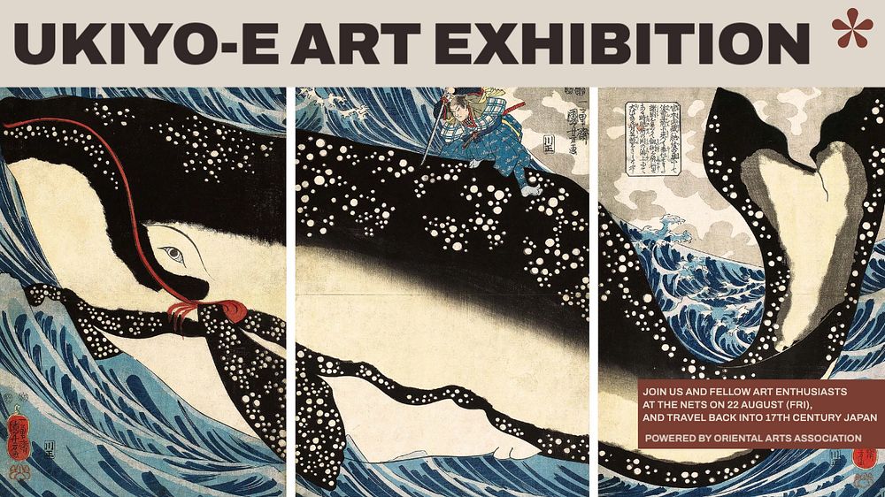 Ukiyoe art exhibition blog banner template, editable text