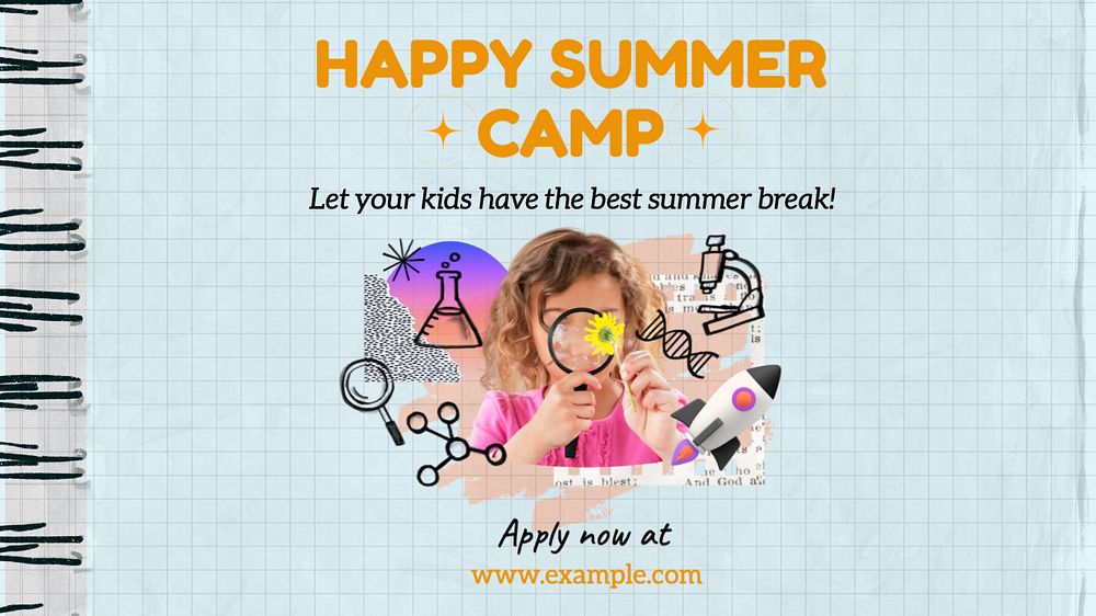 Summer camp  blog banner template, editable text