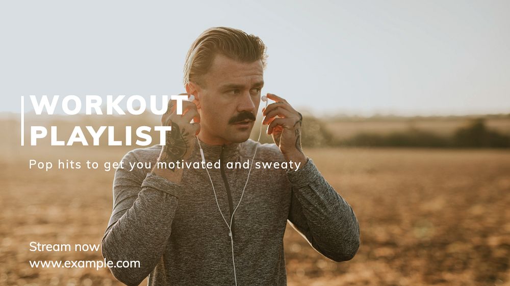 Workout playlist blog banner template, editable text