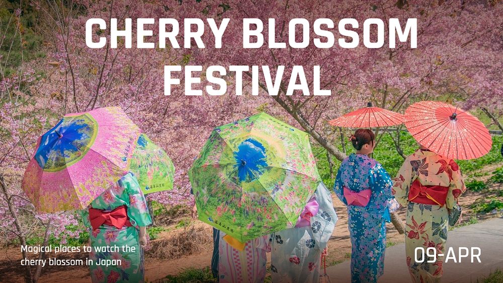 Cherry blossom festival blog banner template, editable text